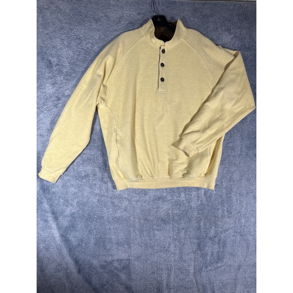 Straight Down Mens Yellow Fleece Quarter Button Pullover Mock Neck Made in USA L